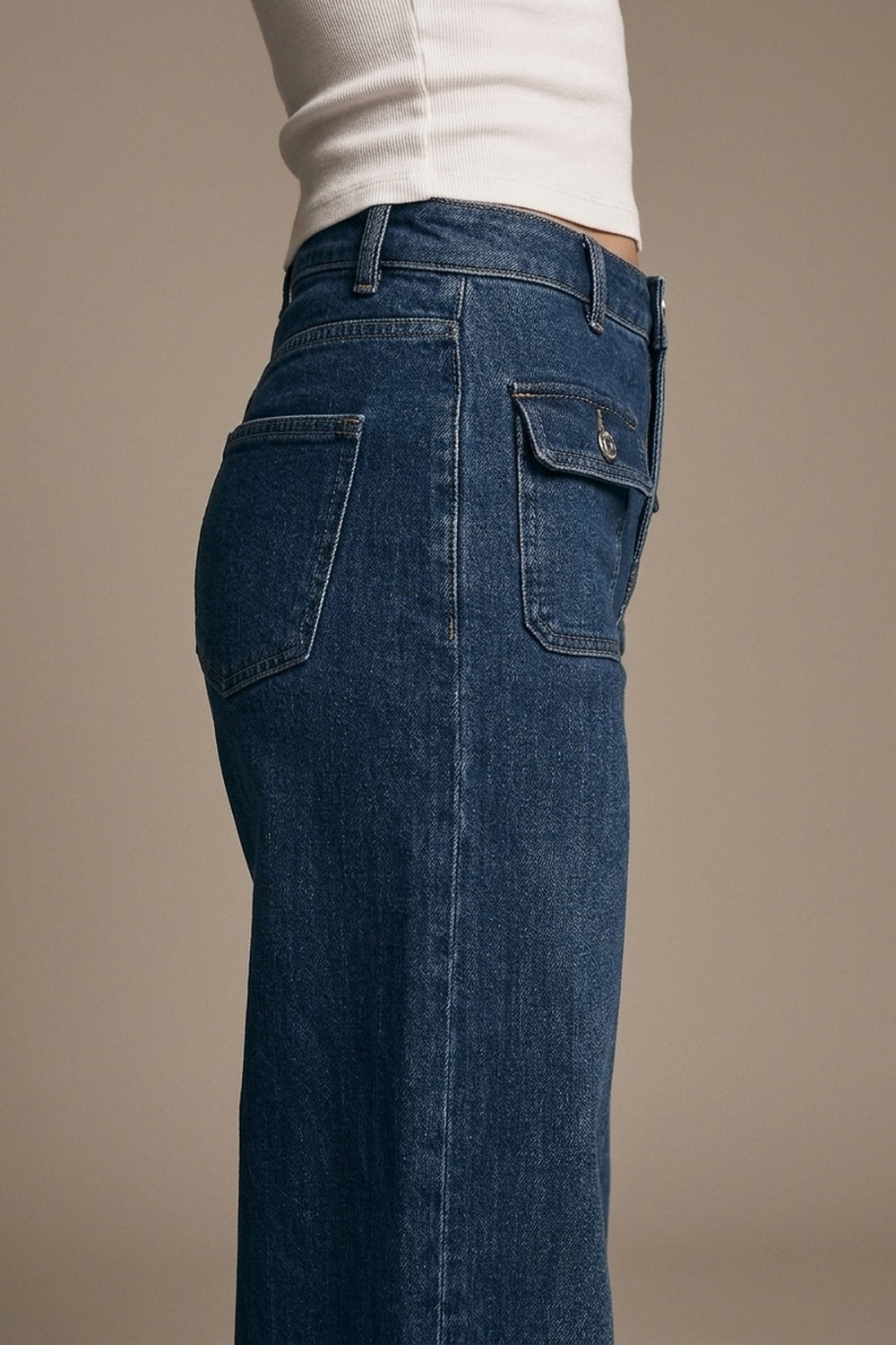 UNIKCOSA dark-wash button-detail wide-leg jeans