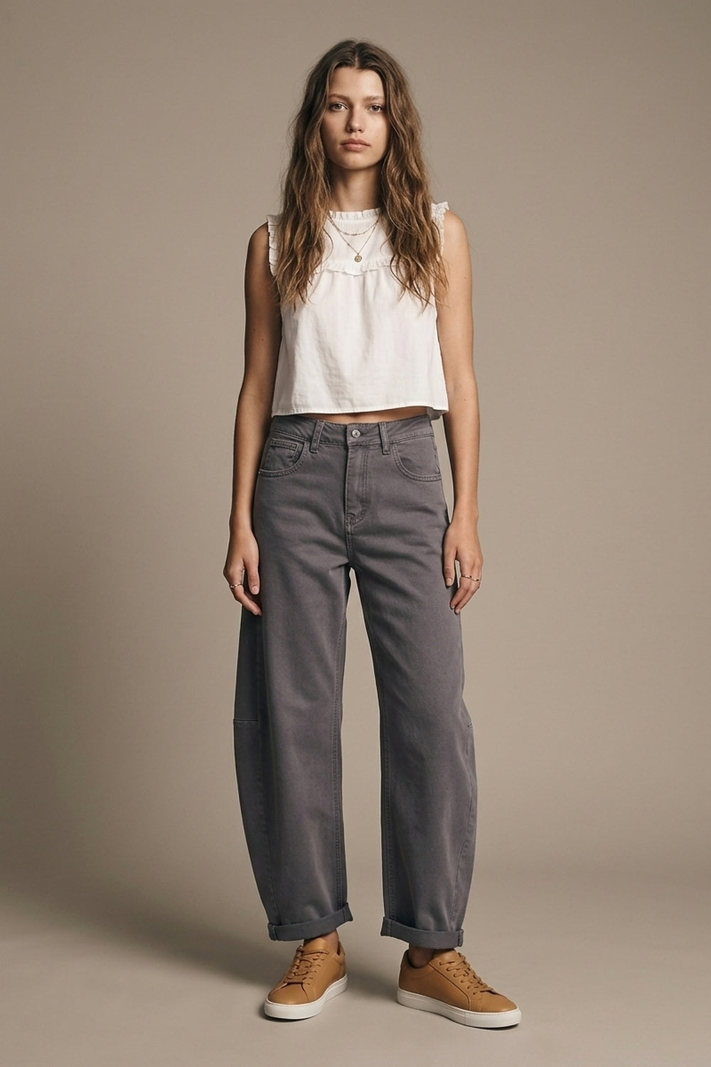 UNIKCOSA Gray Barrel-Leg Balloon Jeans