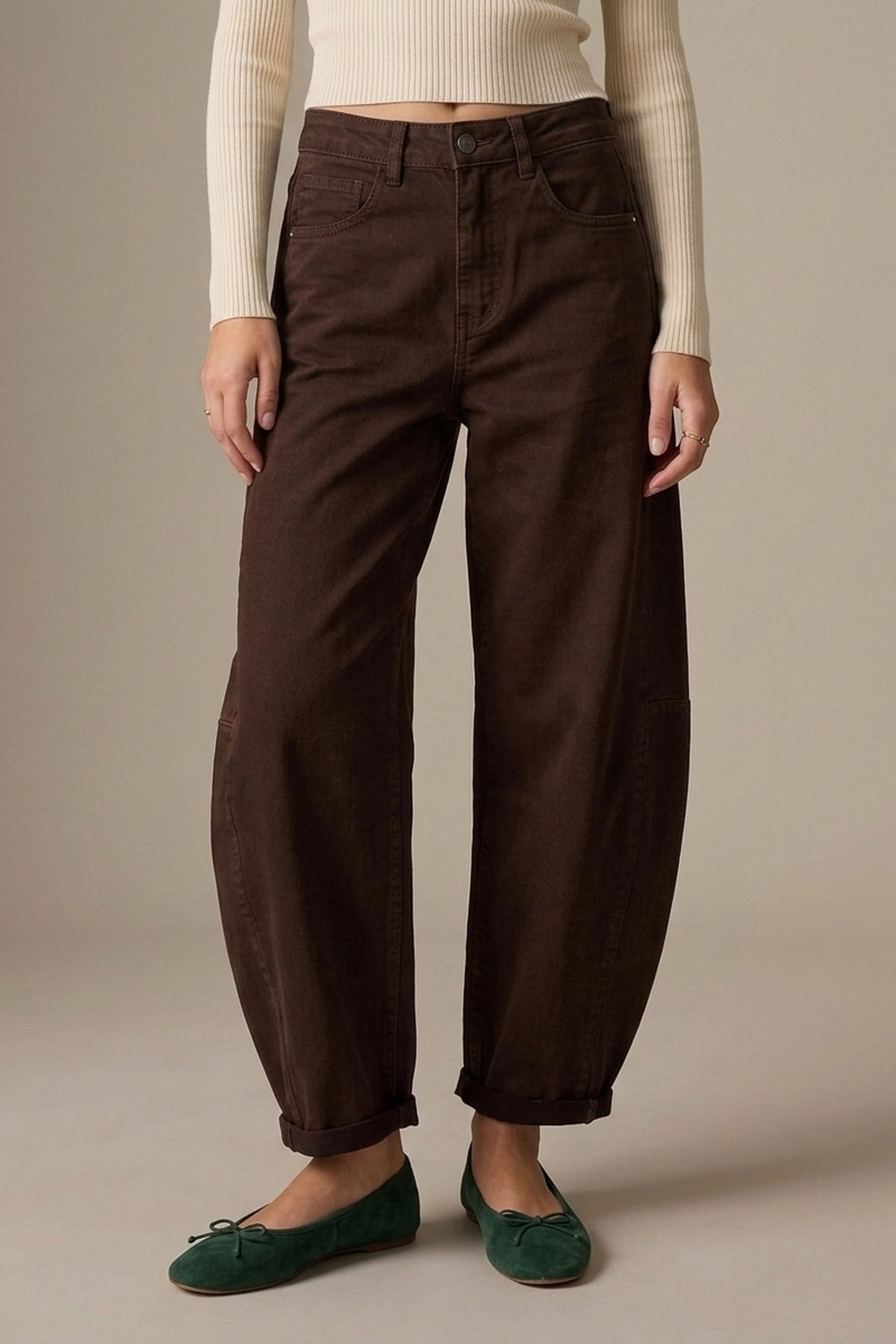 UNIKCOSA Chocolate Belted Barrel-Leg Pants