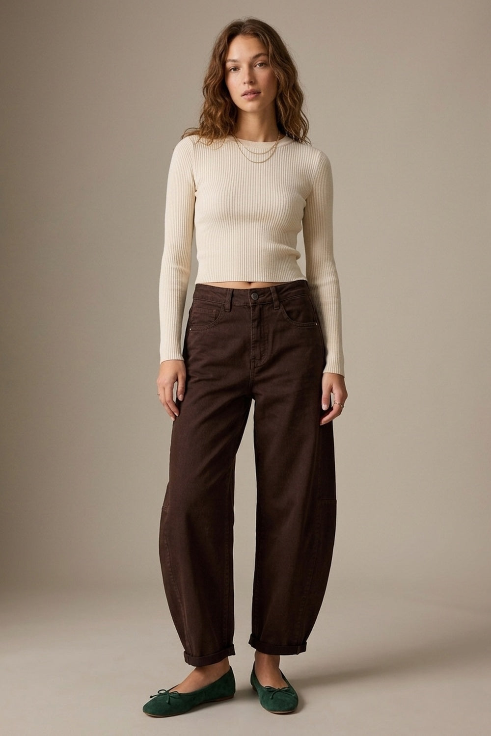 UNIKCOSA Chocolate Belted Barrel-Leg Pants