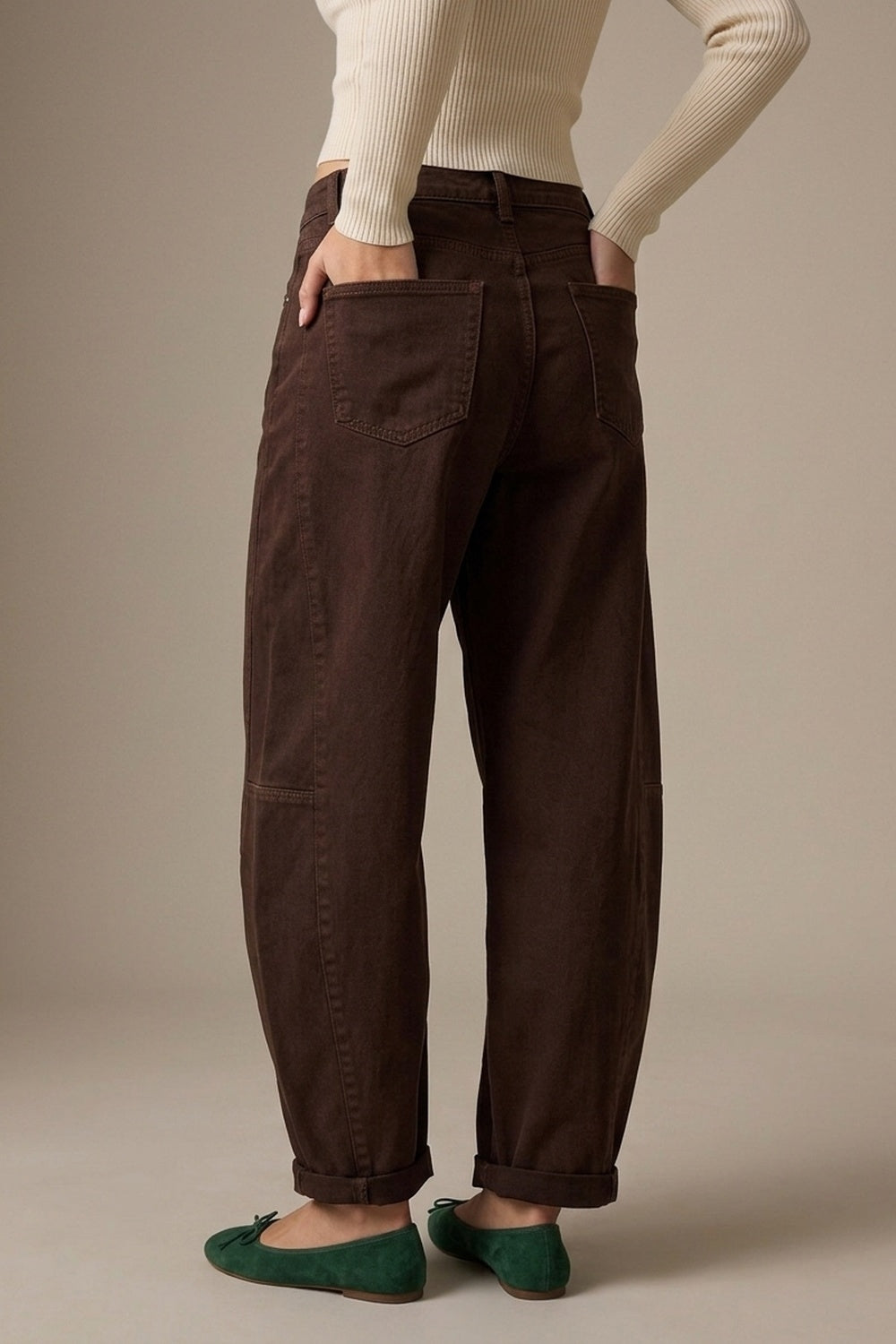 UNIKCOSA Chocolate Belted Barrel-Leg Pants