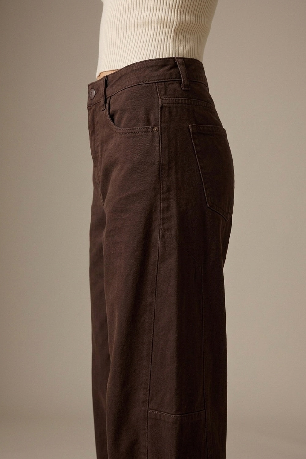 UNIKCOSA Chocolate Belted Barrel-Leg Pants