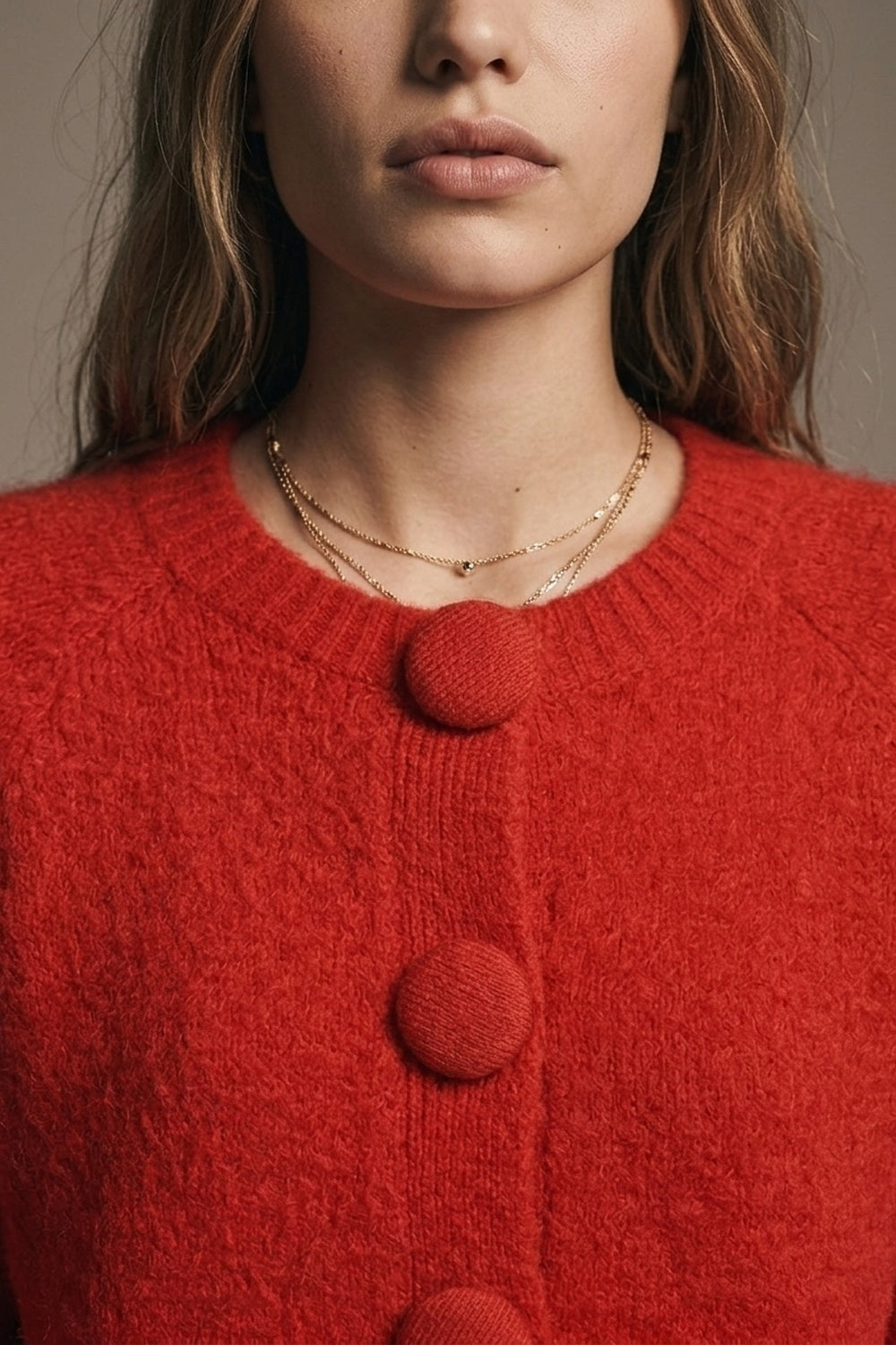 UNIKCOSA red brushed-knit cropped cardigan
