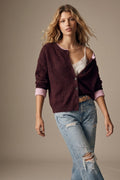 UNIKCOSA burgundy contrast-trim button cardigan