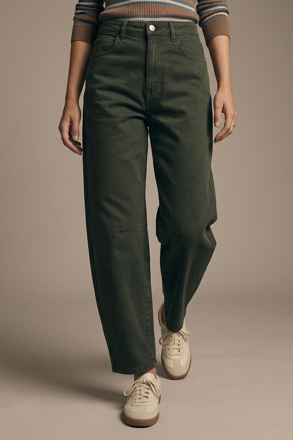 UNIKCOSA dark green stretch barrel-leg jeans