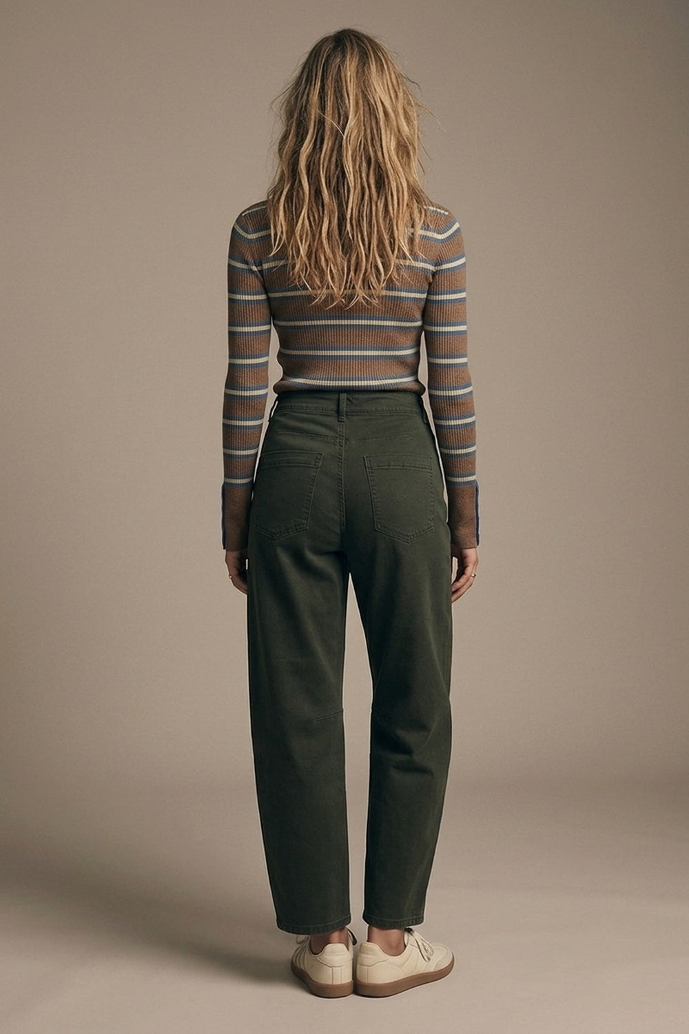 UNIKCOSA dark green stretch barrel-leg jeans