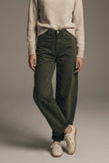 UNIKCOSA olive green side-seam barrel-leg pants