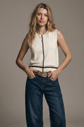 Cream Fine Knit Contrast Trim Sleeveless Sweater