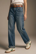 UNIKCOSA dark blue vintage-wash wide-leg jeans