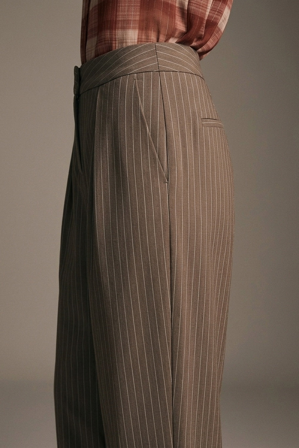 Brown Pinstripe soft Woven Pleated Tapered Pants