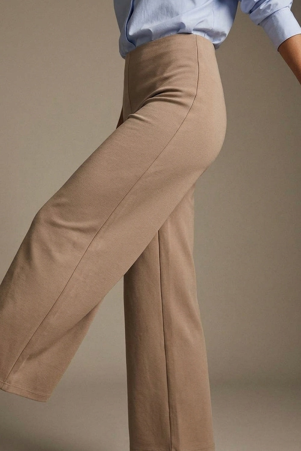 Dark Beige Soft  Knit High Waist Wide Leg Pants without waistband