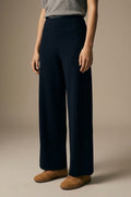 Navy Smooth Woven High Waist Wide Leg Pants without waistband