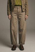 Camel Wide-Leg Casual Twill Pants in Barrel Style