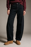 black Wide-Leg Pants in Barrel Style with side seam