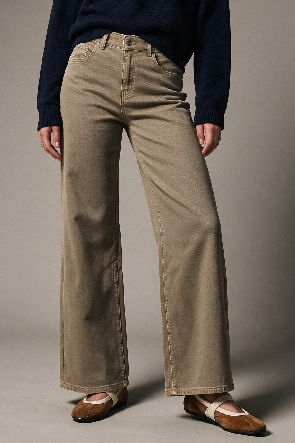 dark beige Wide Leg pants in Stretch Denim