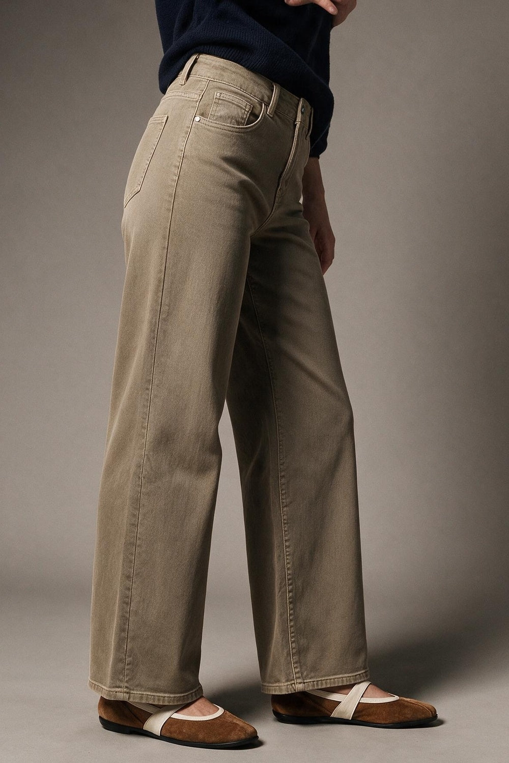 dark beige Wide Leg pants in Stretch Denim