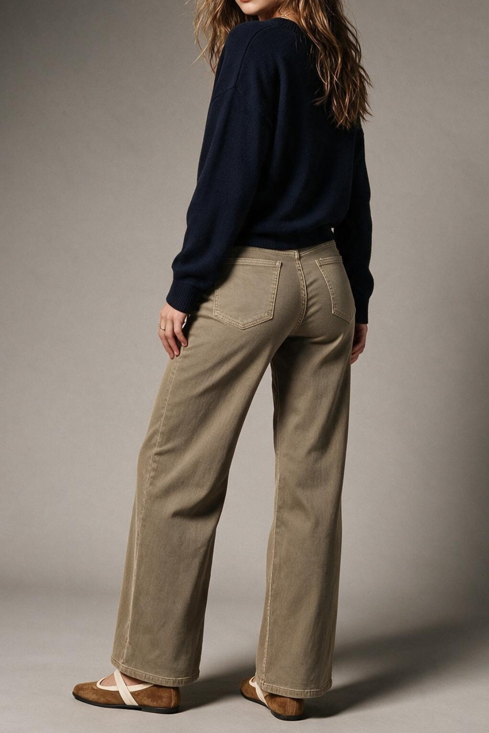 dark beige Wide Leg pants in Stretch Denim