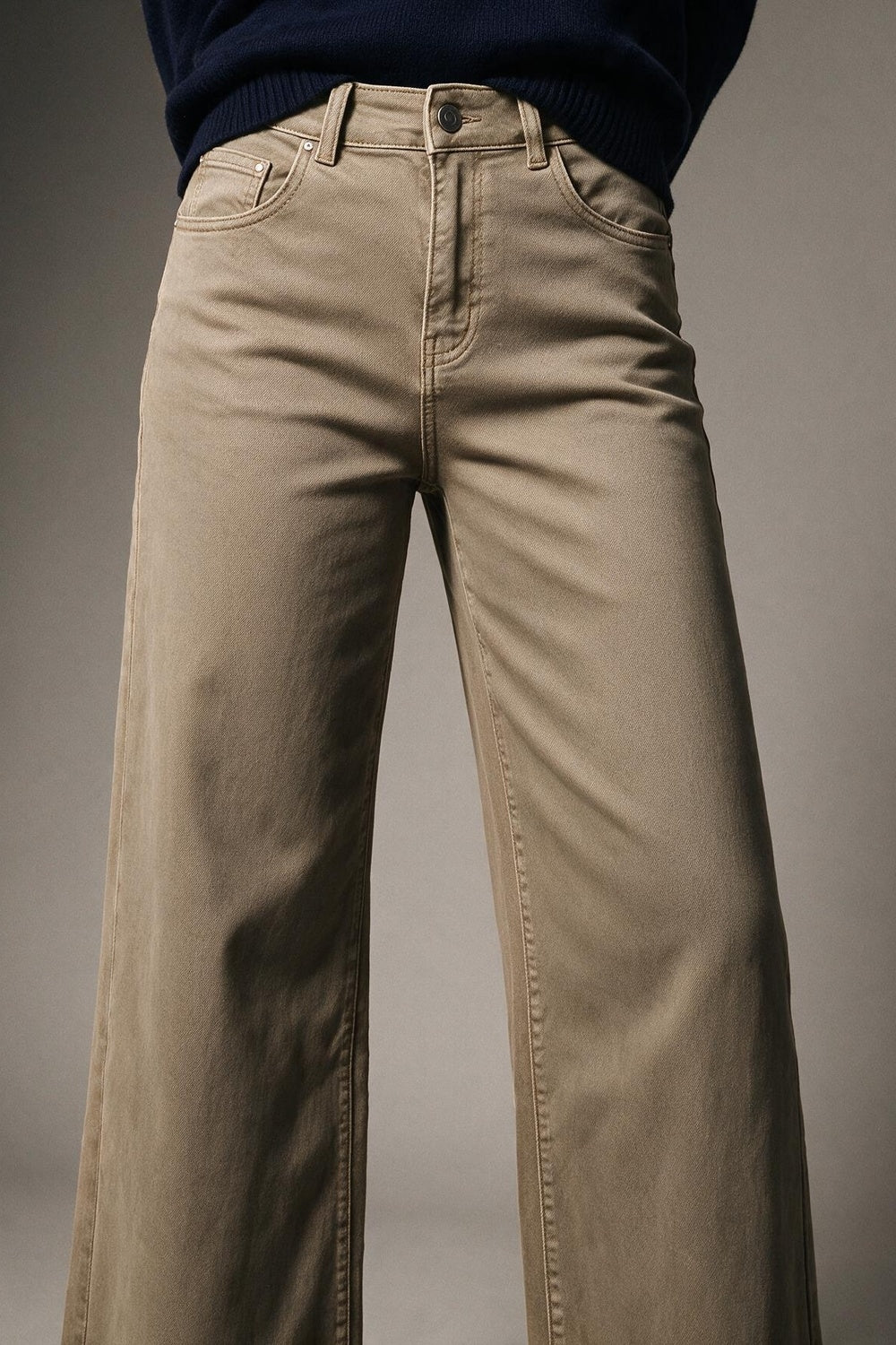 dark beige Wide Leg pants in Stretch Denim