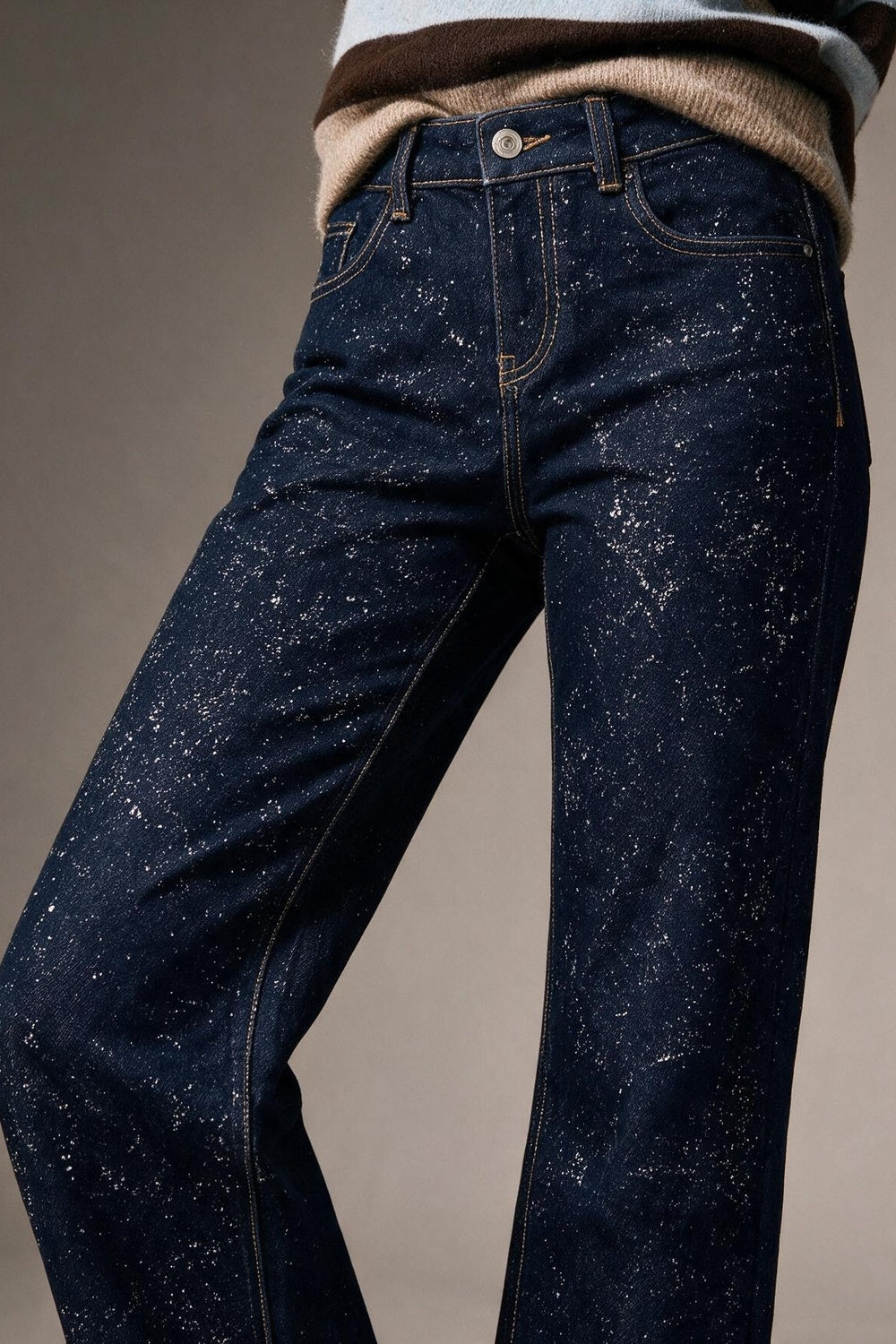 Dark Blue Wide Leg Jeans with glitter on the front