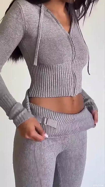 UNIKCOSA KnitMuse Hooded Two-Piece Set for Women 🖤