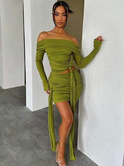 UNIKCOSA AllureSet Off-Shoulder Ruched Crop Top & Mini Skirt for Women 💃