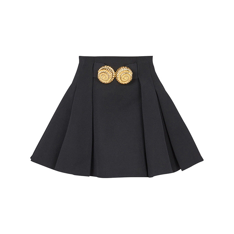 UNIKCOSA NoirFit Pleated Mini Skirt With Buckle Detail 💫