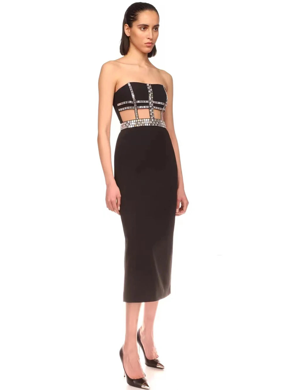 UNIKCOSA NoirFit Beaded Strapless Bandage Evening Dress 💫