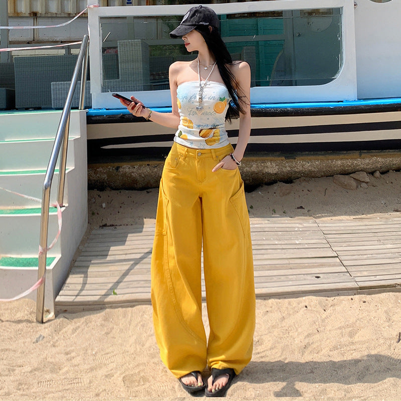 UNIKCOSA PatchMuse Embroidered High-Waist Wide-Leg Jeans for Women 💛