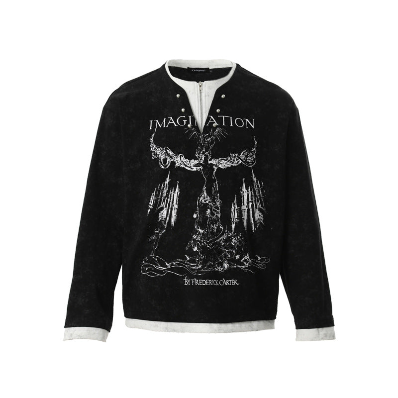 UNIKCOSA Velora Punk Print Pearl Button Two-Piece Tee 💫