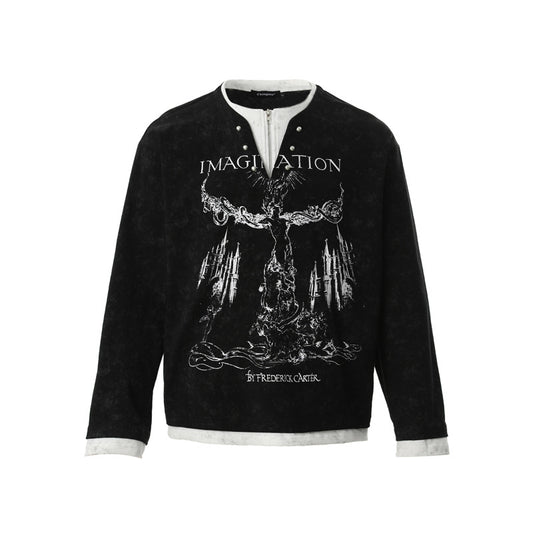 UNIKCOSA Velora Punk Print Pearl Button Two-Piece Tee 💫