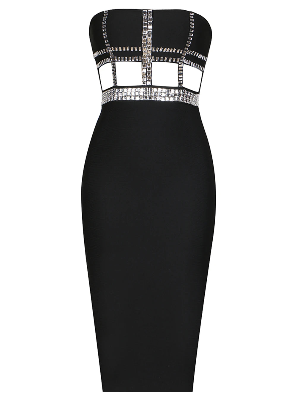 UNIKCOSA NoirFit Beaded Strapless Bandage Evening Dress 💫