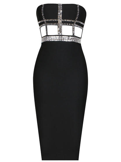 UNIKCOSA NoirFit Beaded Strapless Bandage Evening Dress 💫