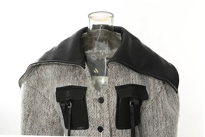 UNIKCOSA WoolMuse Colorblock Long Wool Coat for Women 🤍🖤