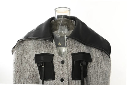 UNIKCOSA WoolMuse Colorblock Long Wool Coat for Women 🤍🖤