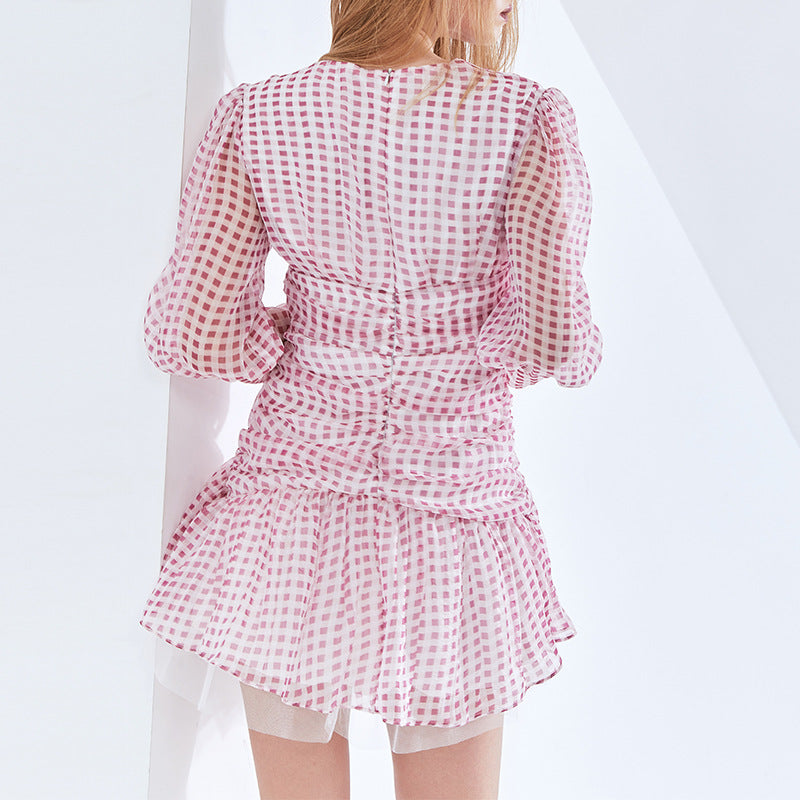 UNIKCOSA Velora V-Neck Bubble Sleeve Polka Dot Dress 💫