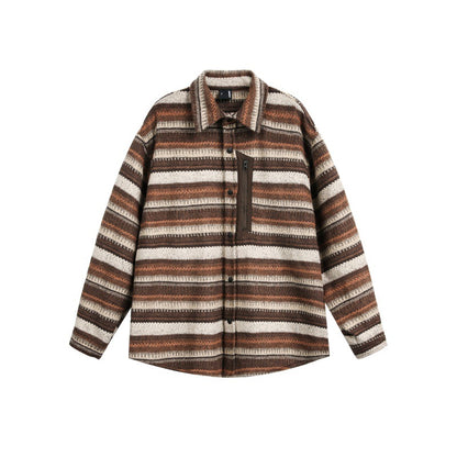 UNIKCOSA UrbanSoul Ethnic Color Block Stripe Fleece Shirt 💫