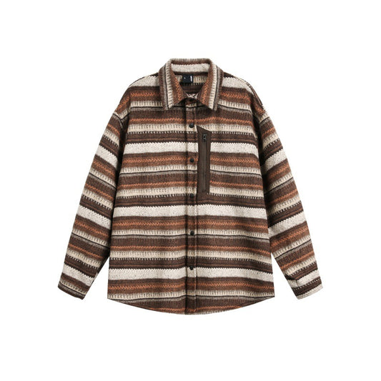 UNIKCOSA UrbanSoul Ethnic Color Block Stripe Fleece Shirt 💫