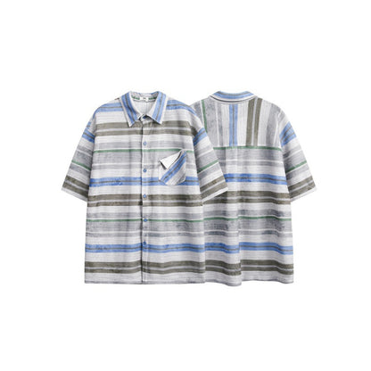 UNIKCOSA UrbanSoul Striped Patchwork Patch Pocket Shirt 💫