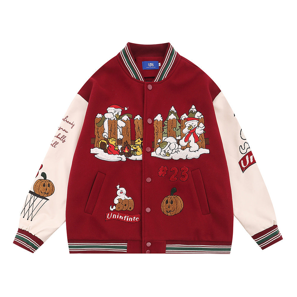 UNIKCOSA UrbanSoul Embroidered Street Jacket Red Autumn 💫