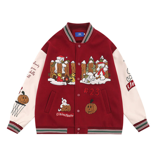 UNIKCOSA UrbanSoul Embroidered Street Jacket Red Autumn 💫