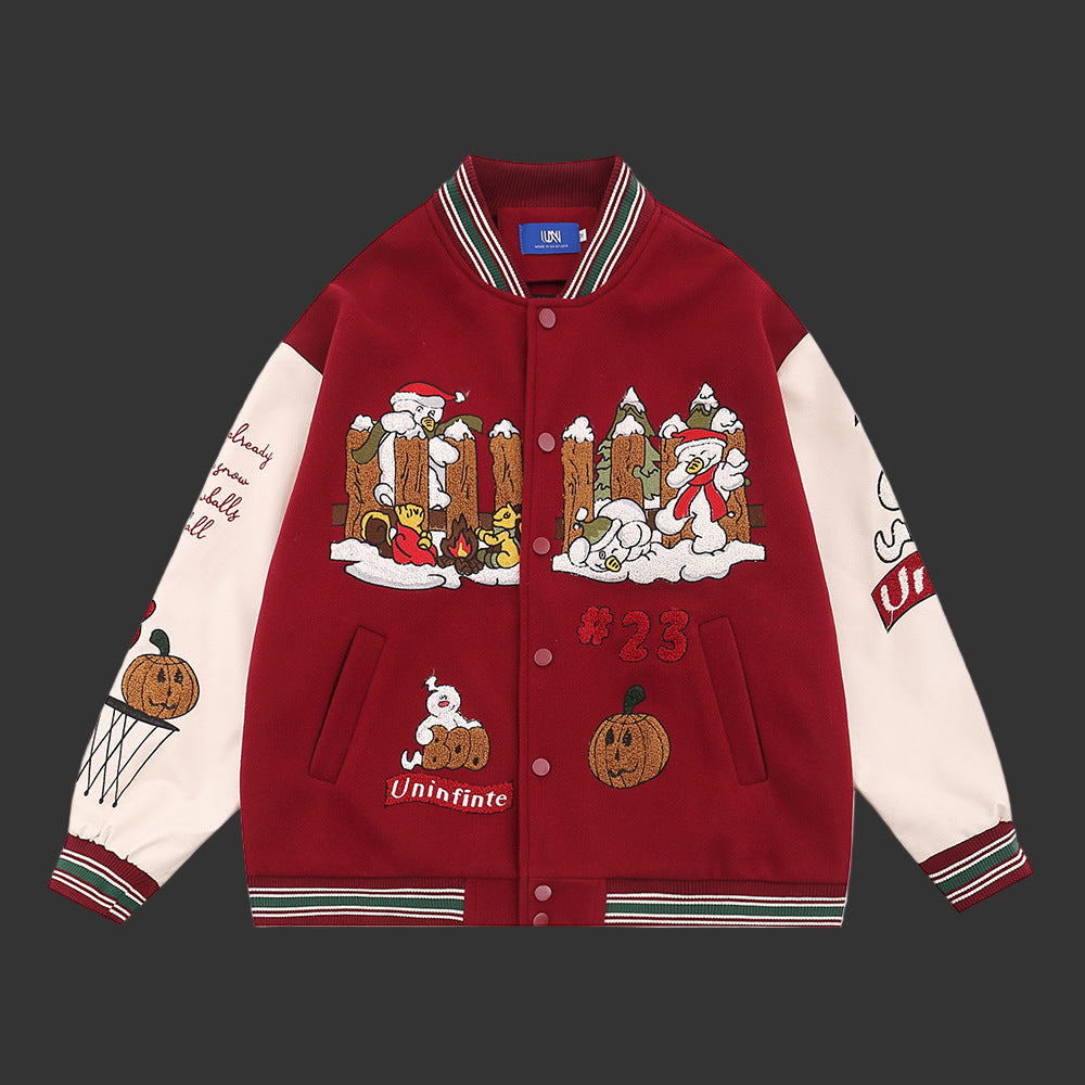 UNIKCOSA UrbanSoul Embroidered Street Jacket Red Autumn 💫