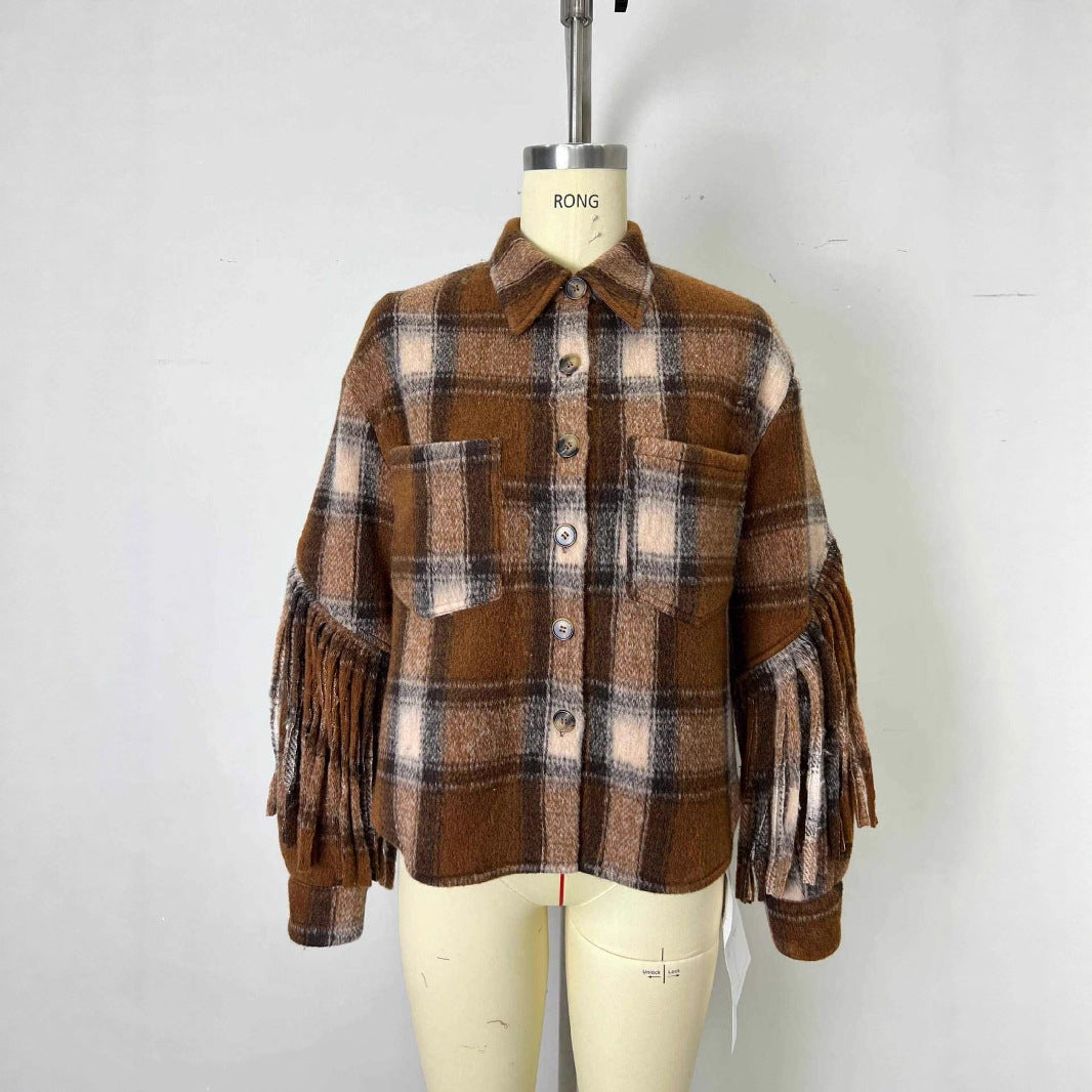 UNIKCOSA RetroMuse French Retro Plaid Tassel Coat 🌸