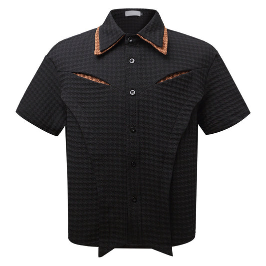 UNIKCOSA NoirFit Patchwork Deconstructed Short Sleeve Shirt🔥