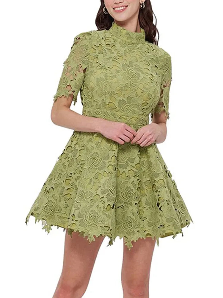 UNIKCOSA Velora Lace Waist Slimming Color Short Dress 💫