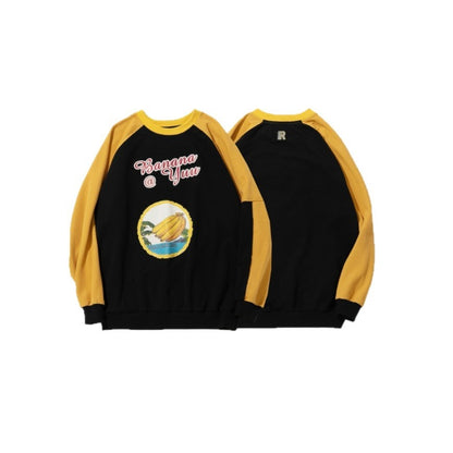 UNIKCOSA Velora Banana Print Colorblock Raglan CrewNeck 💫