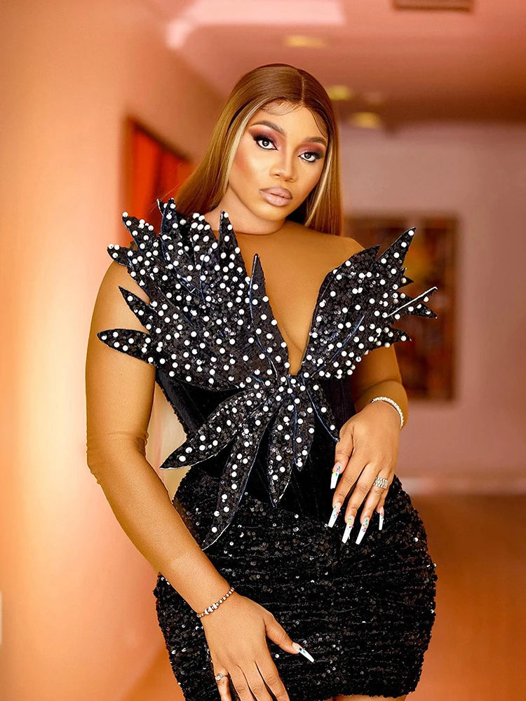 UNIKCOSA Velora Mini Dress Sequin Velvet Patchwork Mesh 💫