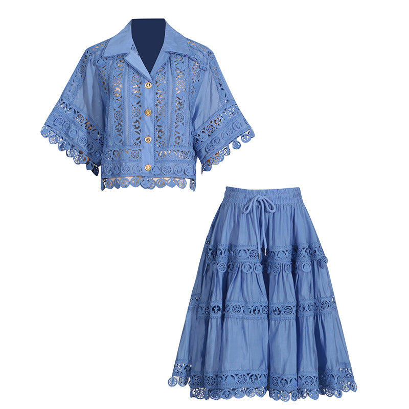 UNIKCOSA Velora Lace Embroidered Shirt And Skirt Set 💫
