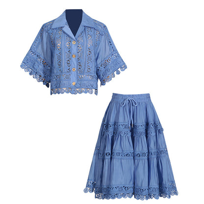 UNIKCOSA Velora Lace Embroidered Shirt And Skirt Set 💫