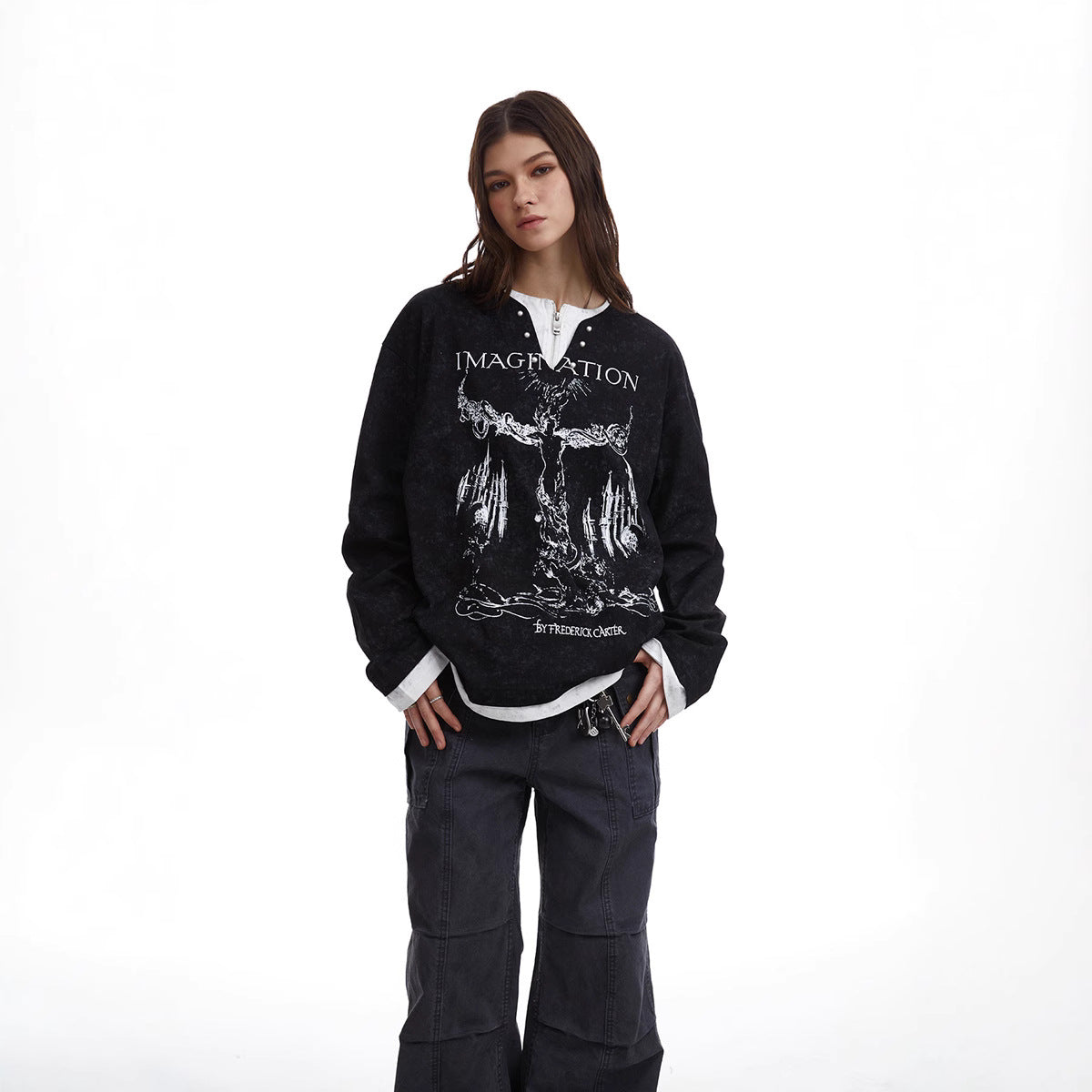 UNIKCOSA Velora Punk Print Pearl Button Two-Piece Tee 💫