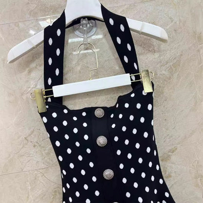 UNIKCOSA Velora Polka Dot Jacquard Dress Halter Neck 💫